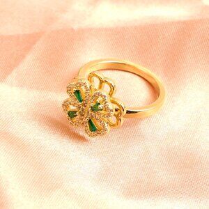 Spinning Green Clover Ring 18KGP Lucky Rotating Adjustable Ring